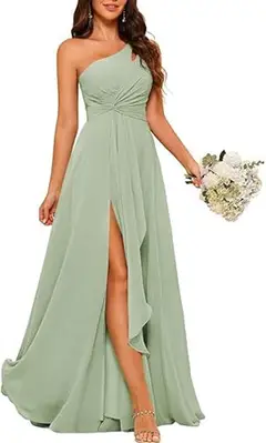 A-Line/Princess One-Shoulder Sleeveless Floor-Length Bridesmaid Dress with Split Side — view 1