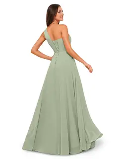 A-Line/Princess One-Shoulder Sleeveless Floor-Length Bridesmaid Dress with Split Side — view 2