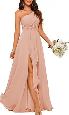 A-Line/Princess One-Shoulder Sleeveless Floor-Length Bridesmaid Dress with Split Side — view 3