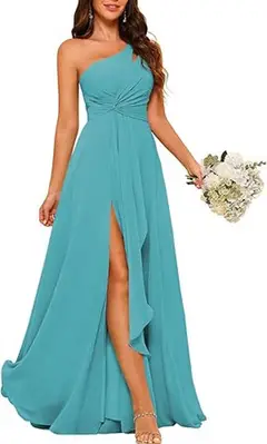 A-Line/Princess One-Shoulder Sleeveless Floor-Length Bridesmaid Dress with Split Side — view 4