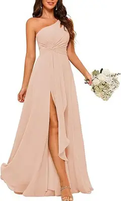 A-Line/Princess One-Shoulder Sleeveless Floor-Length Bridesmaid Dress with Split Side — view 5