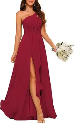 A-Line/Princess One-Shoulder Sleeveless Floor-Length Bridesmaid Dress with Split Side — view 8