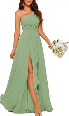 A-Line/Princess One-Shoulder Sleeveless Floor-Length Bridesmaid Dress with Split Side — view 16