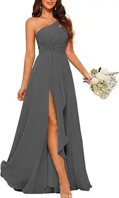 A-Line/Princess One-Shoulder Sleeveless Floor-Length Bridesmaid Dress with Split Side — view 20
