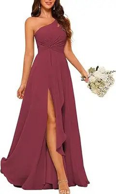 A-Line/Princess One-Shoulder Sleeveless Floor-Length Bridesmaid Dress with Split Side — view 25