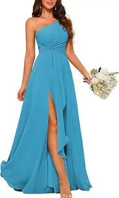 A-Line/Princess One-Shoulder Sleeveless Floor-Length Bridesmaid Dress with Split Side — view 28