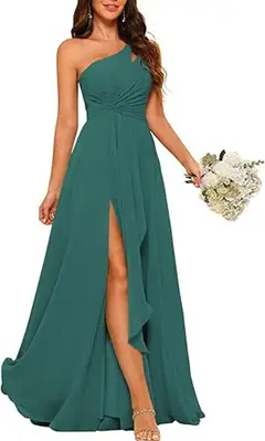 A-Line/Princess One-Shoulder Sleeveless Floor-Length Bridesmaid Dress with Split Side — view 31