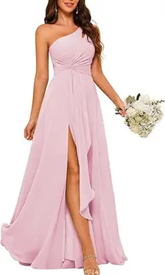 A-Line/Princess One-Shoulder Sleeveless Floor-Length Bridesmaid Dress with Split Side — view 32