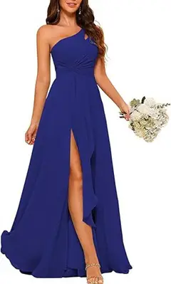 A-Line/Princess One-Shoulder Sleeveless Floor-Length Bridesmaid Dress with Split Side — view 35
