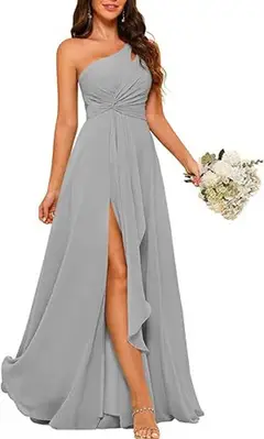 A-Line/Princess One-Shoulder Sleeveless Floor-Length Bridesmaid Dress with Split Side — view 37