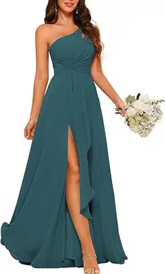 A-Line/Princess One-Shoulder Sleeveless Floor-Length Bridesmaid Dress with Split Side — view 41