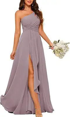 A-Line/Princess One-Shoulder Sleeveless Floor-Length Bridesmaid Dress with Split Side — view 44