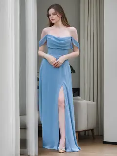A-Line/Princess Strapless Neck Sleeveless Floor-Length Bridesmaid Dresses with Split Side — view 1