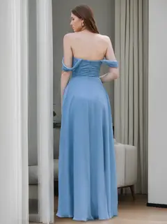 A-Line/Princess Strapless Neck Sleeveless Floor-Length Bridesmaid Dresses with Split Side — view 2