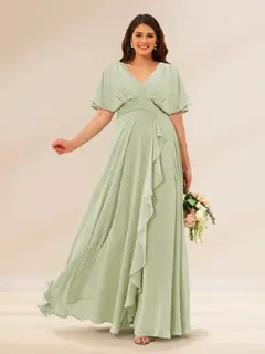 A-Line/Princess V-Neck Short Sleeves Plus Size Bridesmaid Dresses with Pockets — view 3