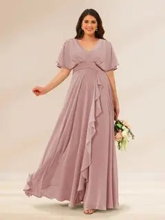 A-Line/Princess V-Neck Short Sleeves Plus Size Bridesmaid Dresses with Pockets — view 4