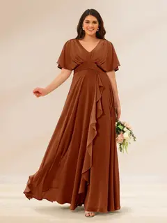 A-Line/Princess V-Neck Short Sleeves Plus Size Bridesmaid Dresses with Pockets — view 5