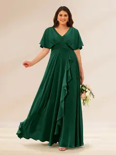 A-Line/Princess V-Neck Short Sleeves Plus Size Bridesmaid Dresses with Pockets — view 6