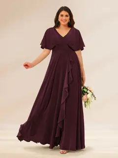 A-Line/Princess V-Neck Short Sleeves Plus Size Bridesmaid Dresses with Pockets — view 7