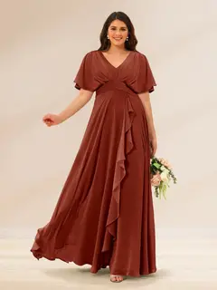 A-Line/Princess V-Neck Short Sleeves Plus Size Bridesmaid Dresses with Pockets — view 8