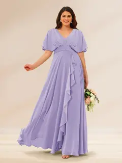 A-Line/Princess V-Neck Short Sleeves Plus Size Bridesmaid Dresses with Pockets — view 9