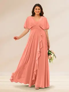 A-Line/Princess V-Neck Short Sleeves Plus Size Bridesmaid Dresses with Pockets — view 10
