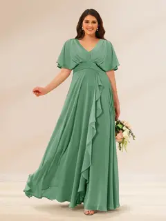 A-Line/Princess V-Neck Short Sleeves Plus Size Bridesmaid Dresses with Pockets — view 12