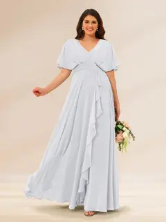 A-Line/Princess V-Neck Short Sleeves Plus Size Bridesmaid Dresses with Pockets — view 14