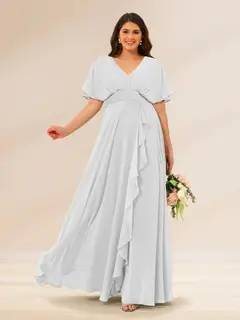 A-Line/Princess V-Neck Short Sleeves Plus Size Bridesmaid Dresses with Pockets — view 15