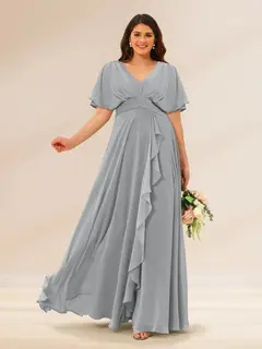A-Line/Princess V-Neck Short Sleeves Plus Size Bridesmaid Dresses with Pockets — view 17