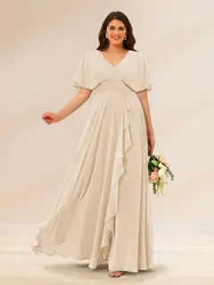 A-Line/Princess V-Neck Short Sleeves Plus Size Bridesmaid Dresses with Pockets — view 18