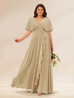 A-Line/Princess V-Neck Short Sleeves Plus Size Bridesmaid Dresses with Pockets — view 19