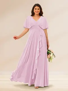 A-Line/Princess V-Neck Short Sleeves Plus Size Bridesmaid Dresses with Pockets — view 20