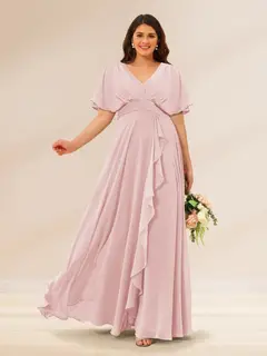 A-Line/Princess V-Neck Short Sleeves Plus Size Bridesmaid Dresses with Pockets — view 21