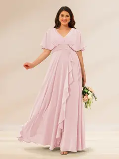 A-Line/Princess V-Neck Short Sleeves Plus Size Bridesmaid Dresses with Pockets — view 22