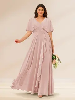 A-Line/Princess V-Neck Short Sleeves Plus Size Bridesmaid Dresses with Pockets — view 23