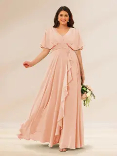 A-Line/Princess V-Neck Short Sleeves Plus Size Bridesmaid Dresses with Pockets — view 24