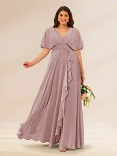 A-Line/Princess V-Neck Short Sleeves Plus Size Bridesmaid Dresses with Pockets — view 25