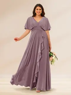 A-Line/Princess V-Neck Short Sleeves Plus Size Bridesmaid Dresses with Pockets — view 26