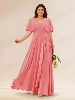 A-Line/Princess V-Neck Short Sleeves Plus Size Bridesmaid Dresses with Pockets — view 27