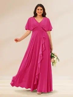 A-Line/Princess V-Neck Short Sleeves Plus Size Bridesmaid Dresses with Pockets — view 28