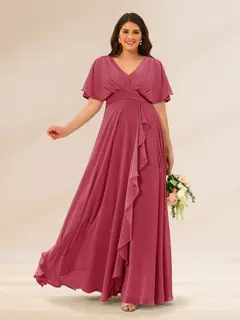 A-Line/Princess V-Neck Short Sleeves Plus Size Bridesmaid Dresses with Pockets — view 29