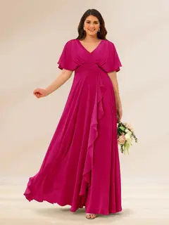 A-Line/Princess V-Neck Short Sleeves Plus Size Bridesmaid Dresses with Pockets — view 30