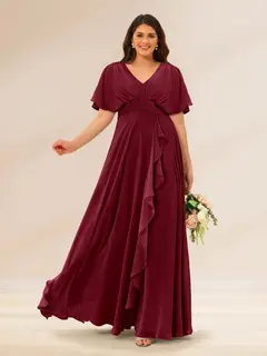 A-Line/Princess V-Neck Short Sleeves Plus Size Bridesmaid Dresses with Pockets — view 33
