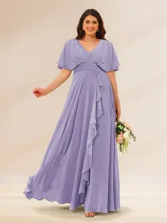 A-Line/Princess V-Neck Short Sleeves Plus Size Bridesmaid Dresses with Pockets — view 34