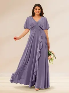 A-Line/Princess V-Neck Short Sleeves Plus Size Bridesmaid Dresses with Pockets — view 35