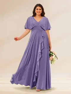 A-Line/Princess V-Neck Short Sleeves Plus Size Bridesmaid Dresses with Pockets — view 36