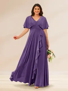 A-Line/Princess V-Neck Short Sleeves Plus Size Bridesmaid Dresses with Pockets — view 37