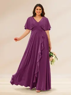 A-Line/Princess V-Neck Short Sleeves Plus Size Bridesmaid Dresses with Pockets — view 39