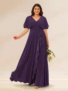 A-Line/Princess V-Neck Short Sleeves Plus Size Bridesmaid Dresses with Pockets — view 40